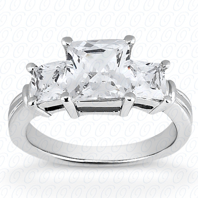 14KP Princess  Cut Diamond Unique Engagement Ring 0.54 CT. Three Stones Style