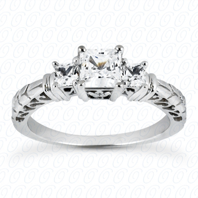 14KP Princess  Cut Diamond Unique Engagement Ring 0.28 CT. Three Stones Style