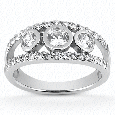 14KP Round  Cut Diamond Unique Engagement Ring 0.48 CT. Three Stones Style
