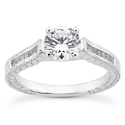 14 Karat White Gold  Cut Diamond Unique Engagement Ring 
