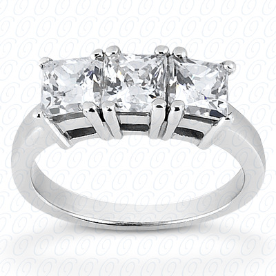 14KP Princess  Cut Diamond Unique Engagement Ring 0.00 CT. Three Stones Style