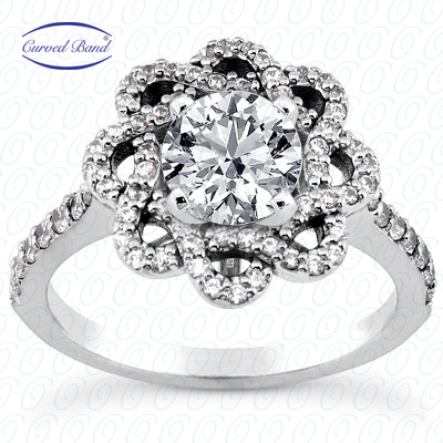 14 Karat White Gold  Cut Diamond Unique Engagement Ring 