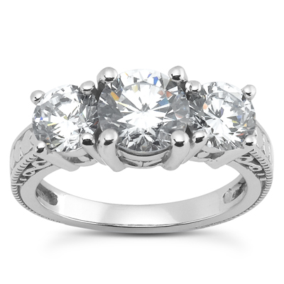 14KP Round  Cut Diamond Unique Engagement Ring 0.00 CT. Three Stones Style