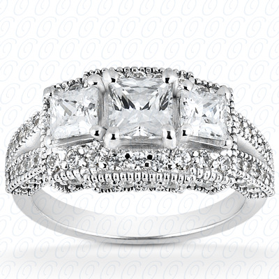 14KP Princess  Cut Diamond Unique Engagement Ring 0.87 CT. Three Stones Style