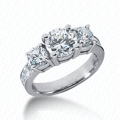 14KP Round  Cut Diamond Unique Engagement Ring 1.70 CT. Three Stones Style
