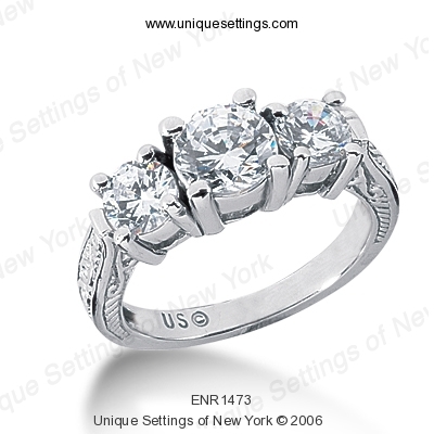14KP Round  Cut Diamond Unique Engagement Ring 1.00 CT. Three Stones Style