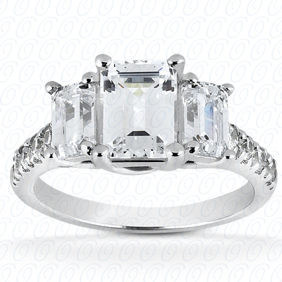 14KP Emerald  Cut Diamond Unique Engagement Ring 0.91 CT. Three Stones Style