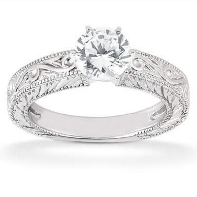 14 Karat White Gold  Cut Diamond Unique Engagement Ring 