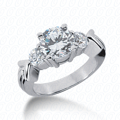 14KP Round  Cut Diamond Unique <br>Engagement Ring 0.60 CT. Three Stones Style