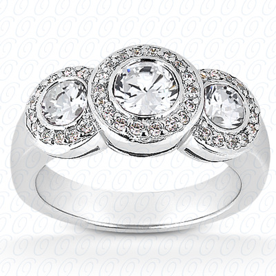 14KP Round  Cut Diamond Unique Engagement Ring 0.36 CT. Three Stones Style