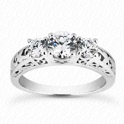 14KP Round  Cut Diamond Unique <br>Engagement Ring 1.00 CT. Three Stones Style