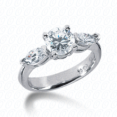 14KP Combination Cut Diamond Unique <br>Engagement Ring 0.74 CT. Three Stones Style