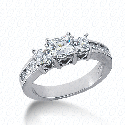 14KP Princess  Cut Diamond Unique Engagement Ring 0.78 CT. Three Stones Style