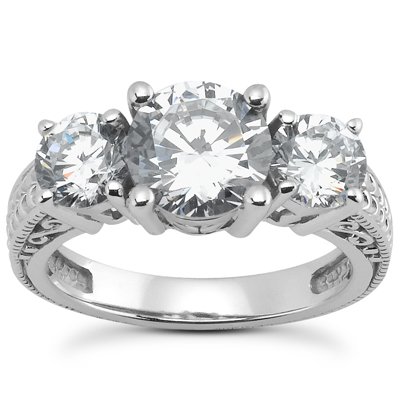 14KP Round  Cut Diamond Unique <br>Engagement Ring 0.00 CT. Three Stones Style