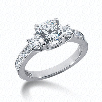 14KP Combination Cut Diamond Unique <br>Engagement Ring 0.78 CT. Three Stones Style