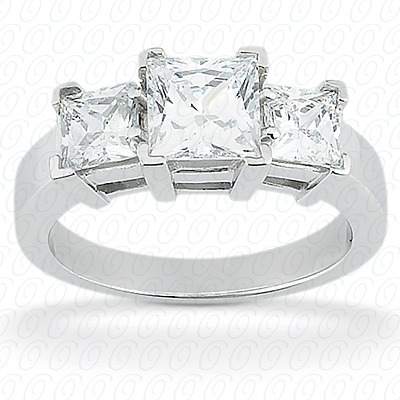 14KP Princess  Cut Diamond Unique Engagement Ring 0.40 CT. Three Stones Style