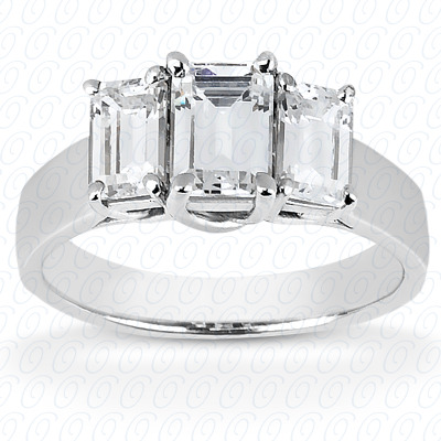 14KP Emerald  Cut Diamond Unique Engagement Ring 0.66 CT. Three Stones Style