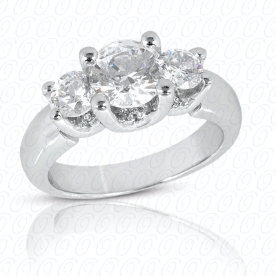 14KP Round  Cut Diamond Unique Engagement Ring 0.82 CT. Three Stones Style