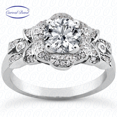 14 Karat White Gold  Cut Diamond Unique Engagement Ring 