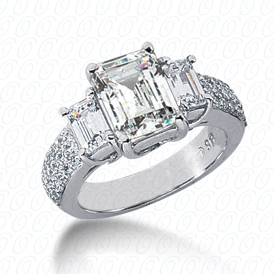 14KP Emerald  Cut Diamond Unique Engagement Ring 1.44 CT. Three Stones Style